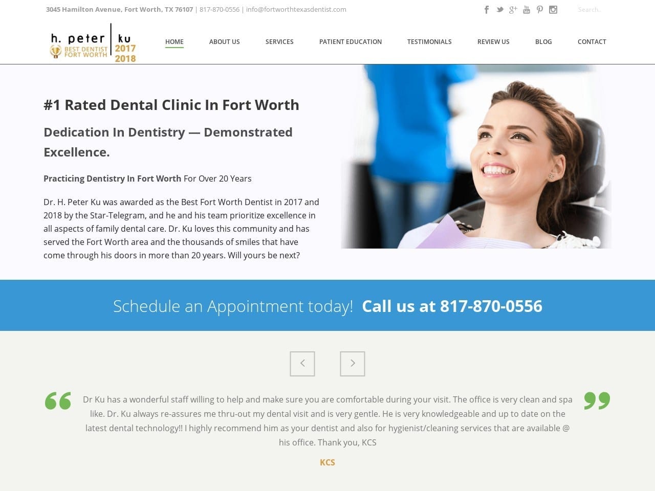 H. Peter Ku D.D.S. PA Website Screenshot from fortworthtexasdentist.com