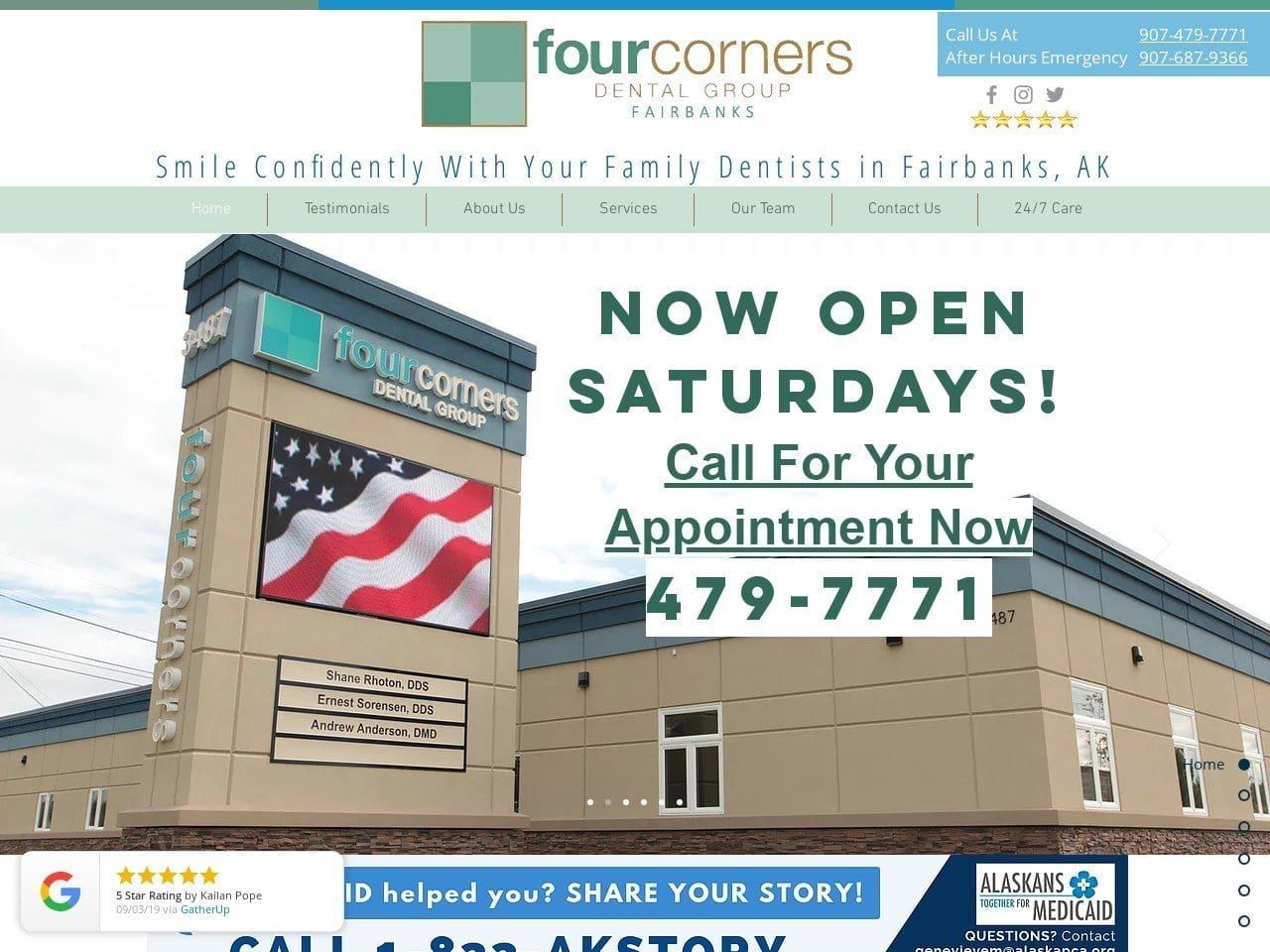 Four Corners Dental Group Fairbanks Website Screenshot from fourcornersdentalfairbanks.com