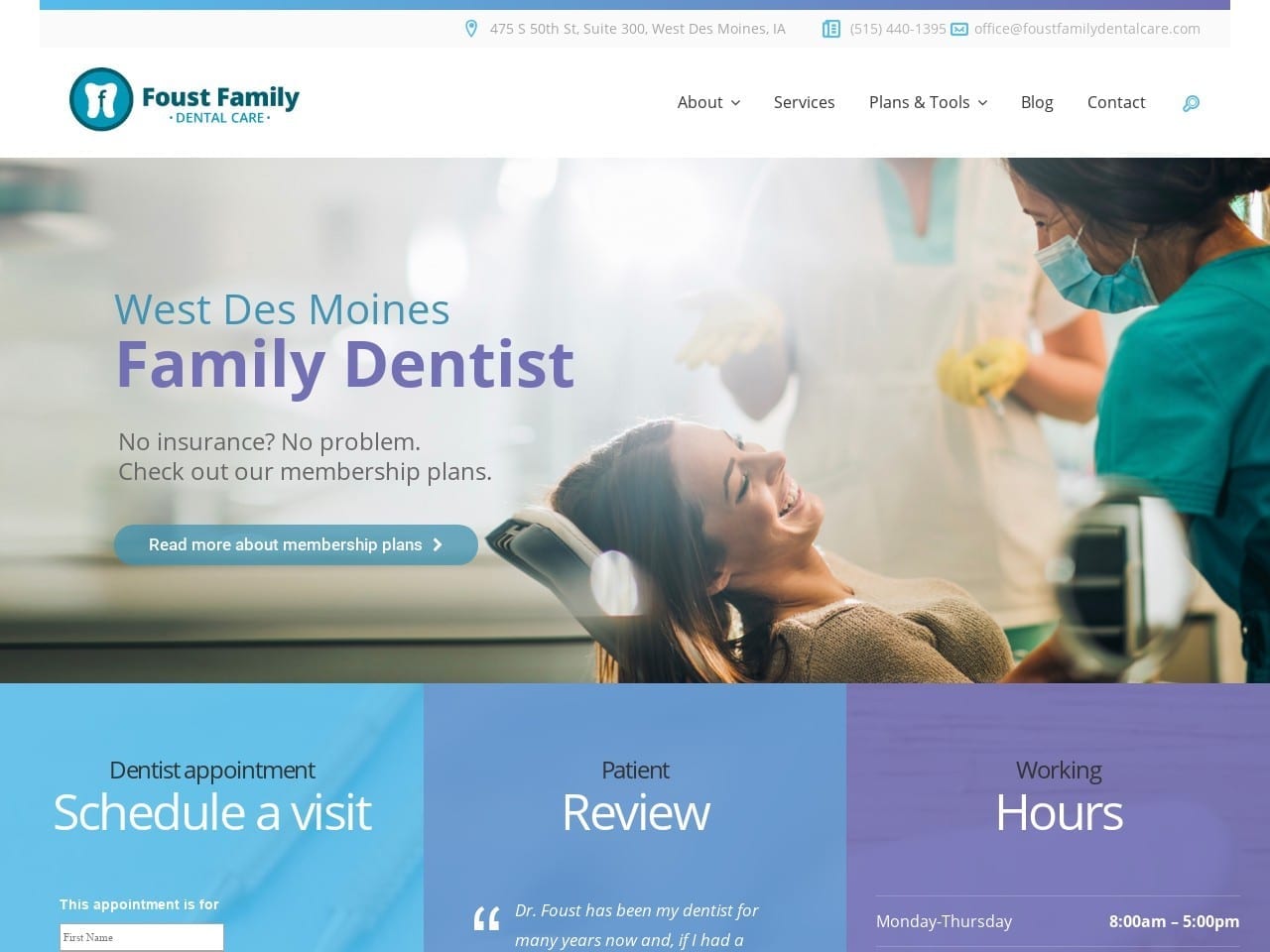 Foust Family Dental Care Website Screenshot from foustfamilydentalcare.com