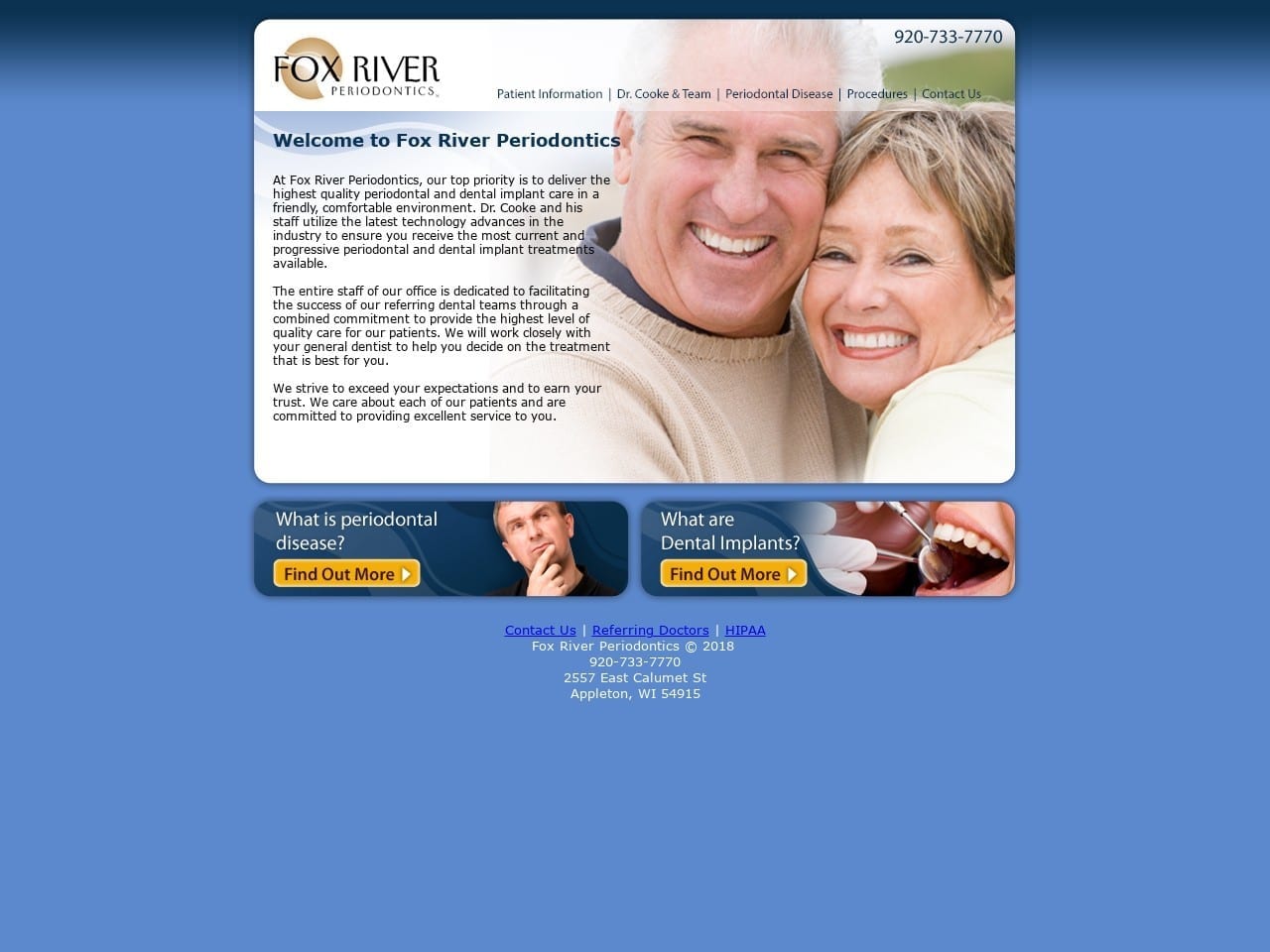 Fox River Periodontics Website Screenshot from foxriverperio.com