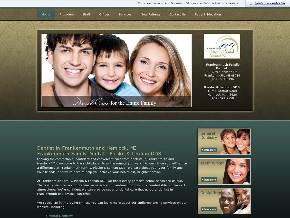 Dr. Frank Matthew Piesko DDS Website Screenshot from frankenmuthfamilydental.com