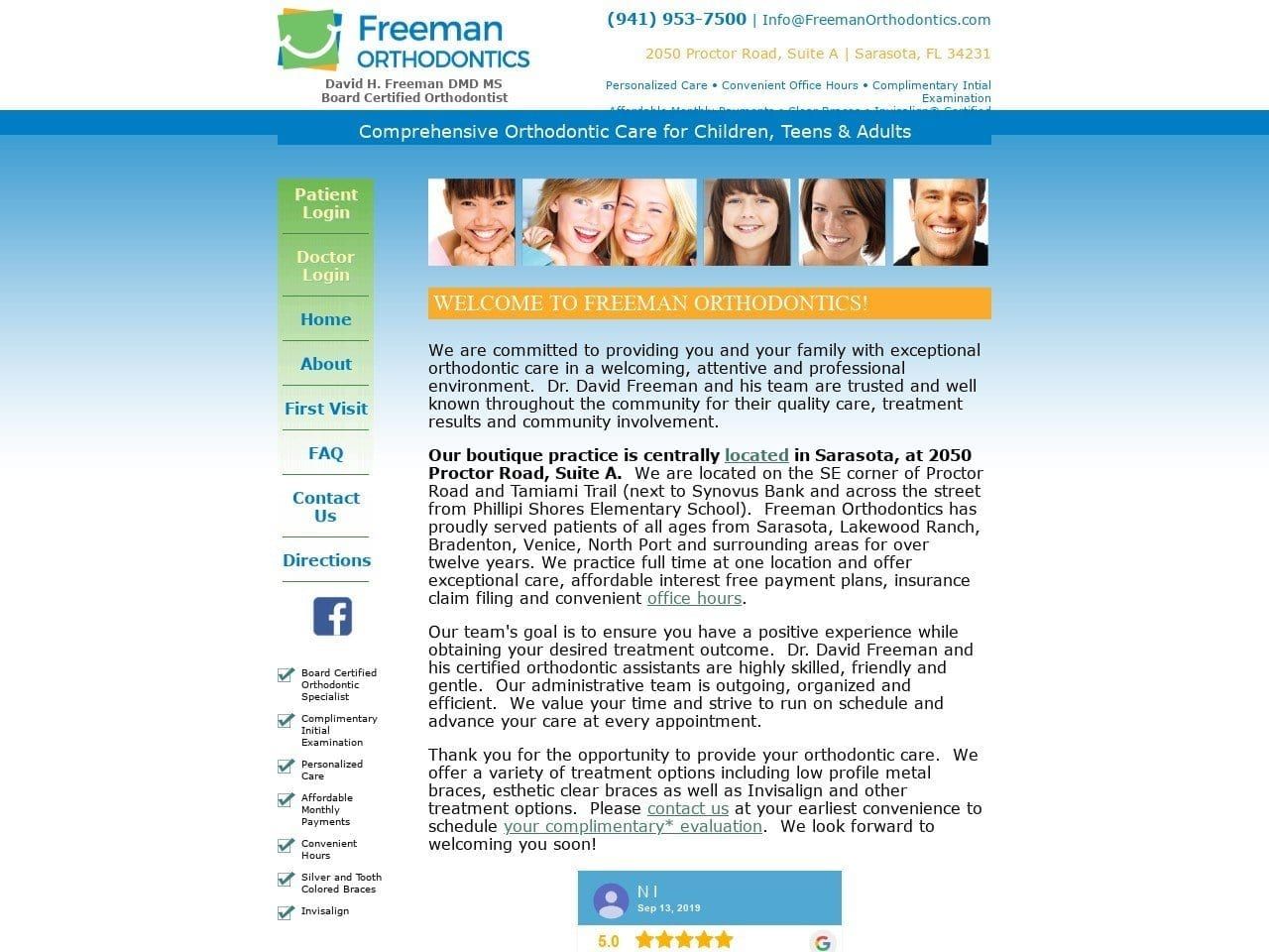 Freeman David DMD MS Website Screenshot from freemanorthodontics.com