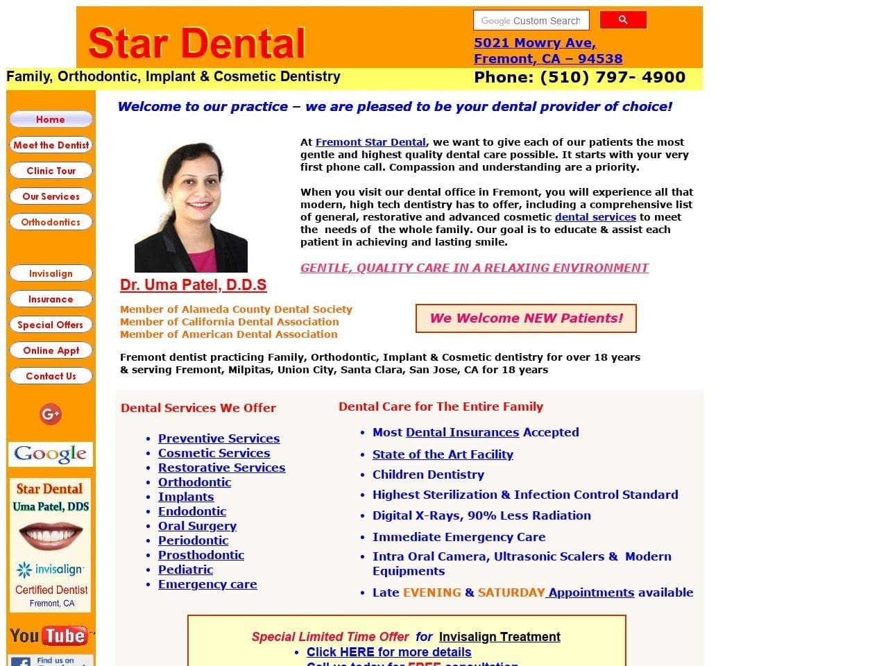 Dr. Uma Patel DDS Website Screenshot from fremontstardental.com