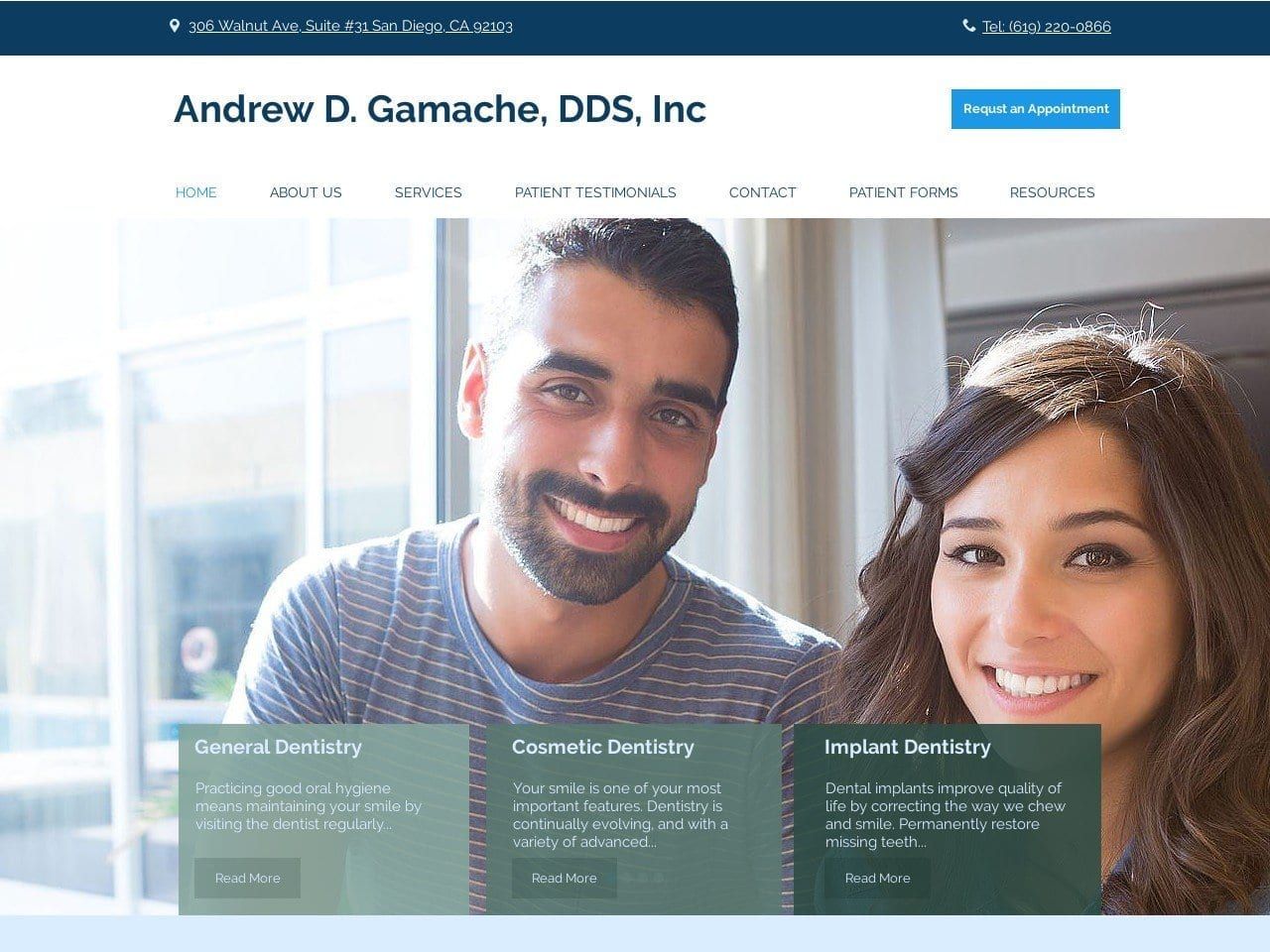 Andrew D Gamache DDS Website Screenshot from freshdentalsd.com