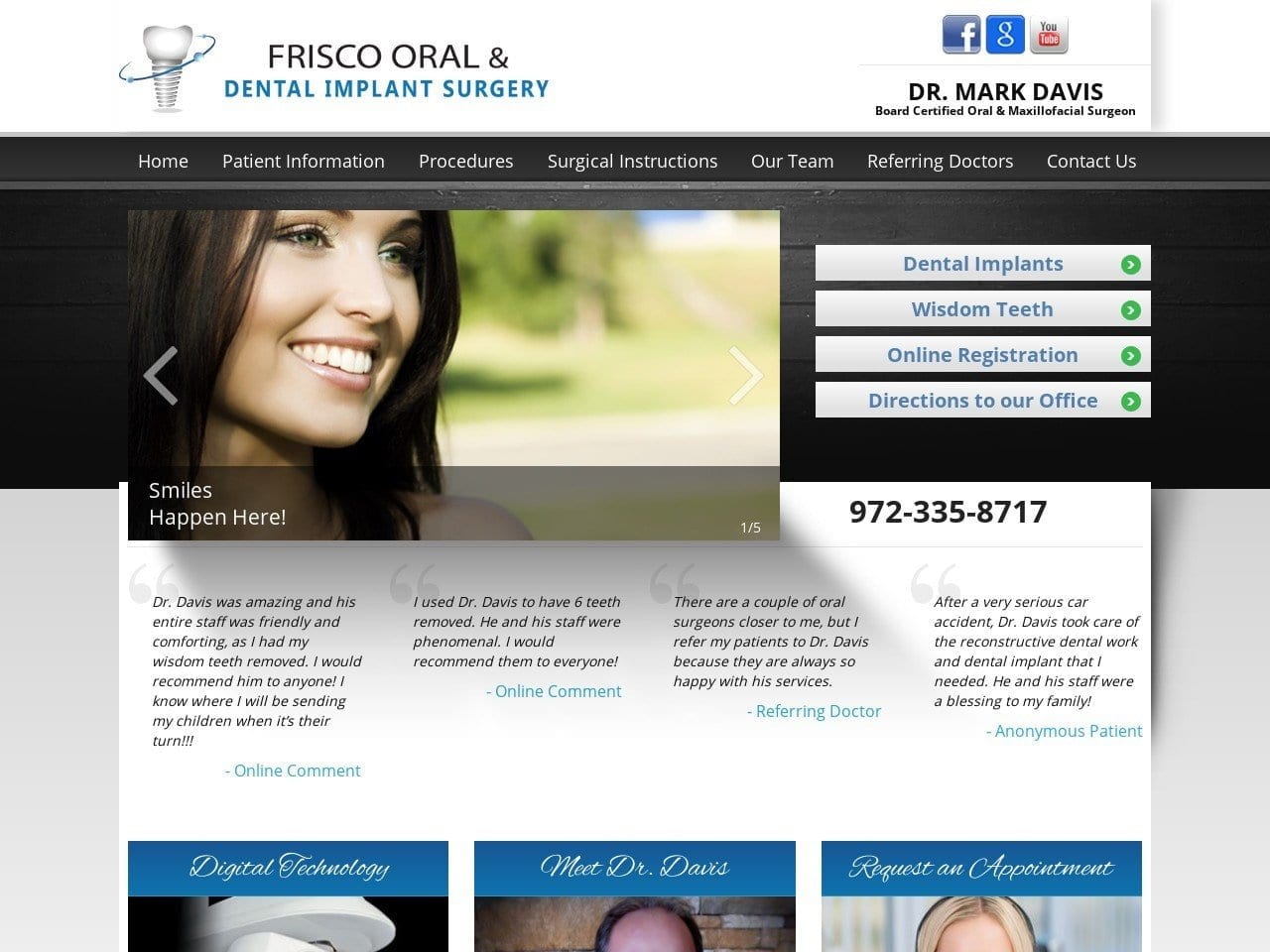 Dr. Mark Davis Frisco Dental Implant Oral Surgeon Website Screenshot from friscooralsurgery.com