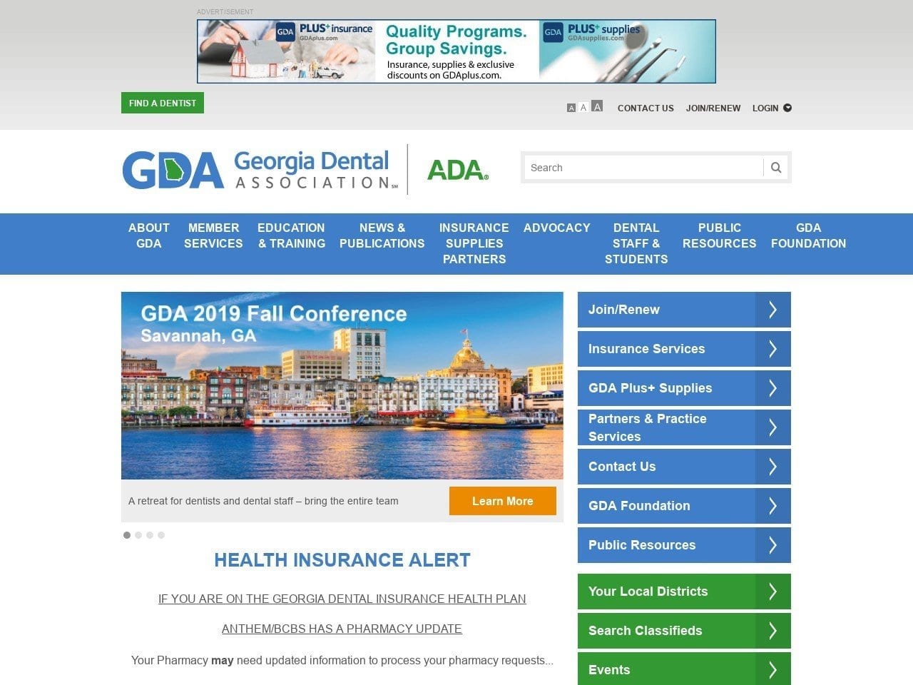 Georgia Dental Care Website Screenshot from gadental.org