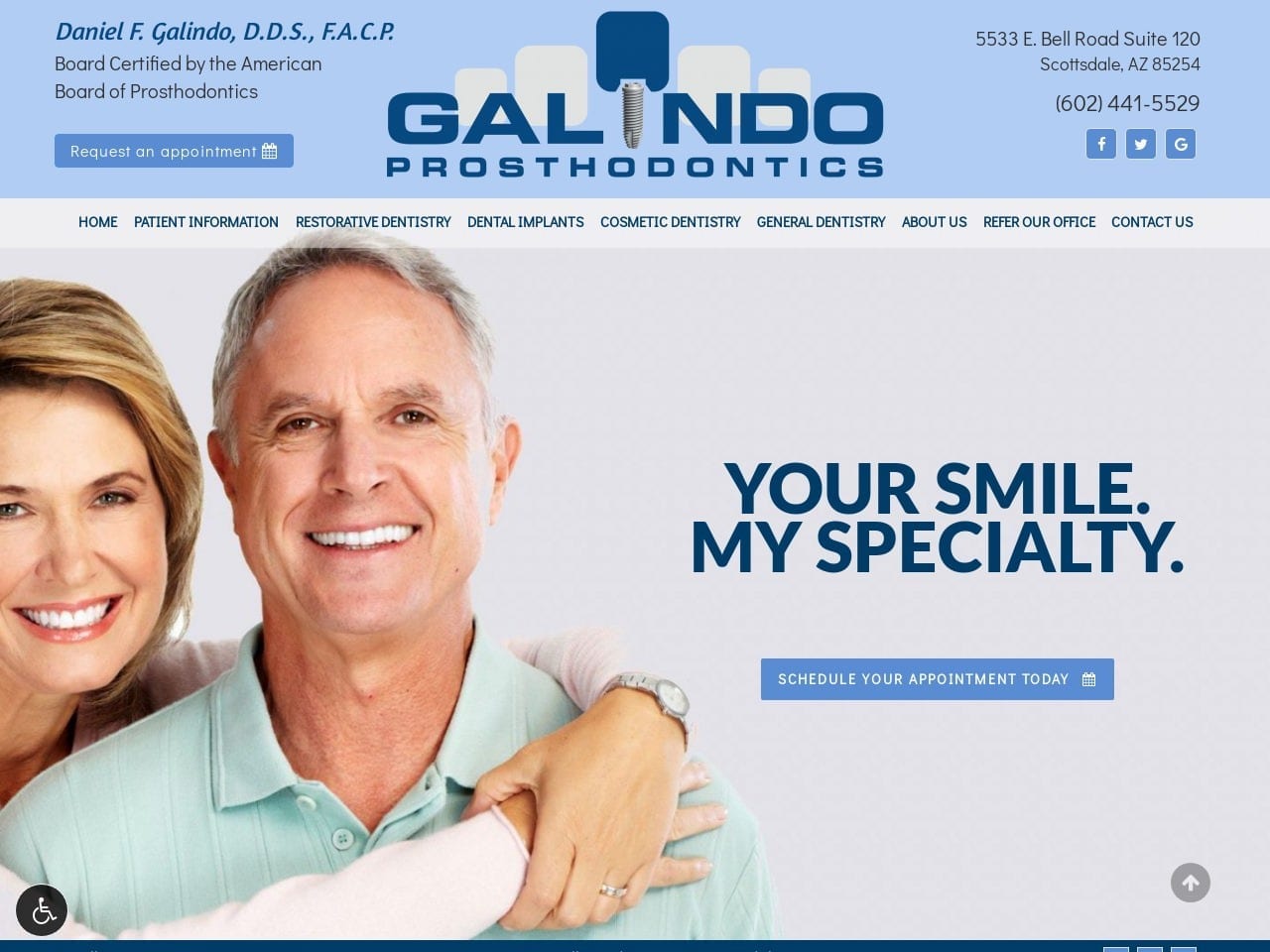 Daniel F. Galindo D.D.S. P.C. Website Screenshot from galindoprosthodontics.com