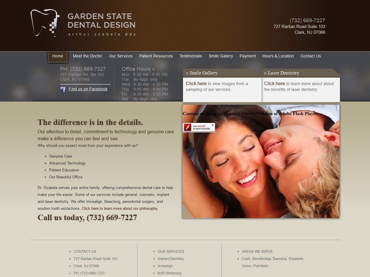 Garden State Dental Design Website Screenshot from gardenstatedentaldesign.com