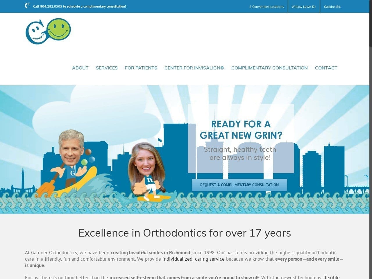 Gardner Dentist Website Screenshot from gardnergrins.com