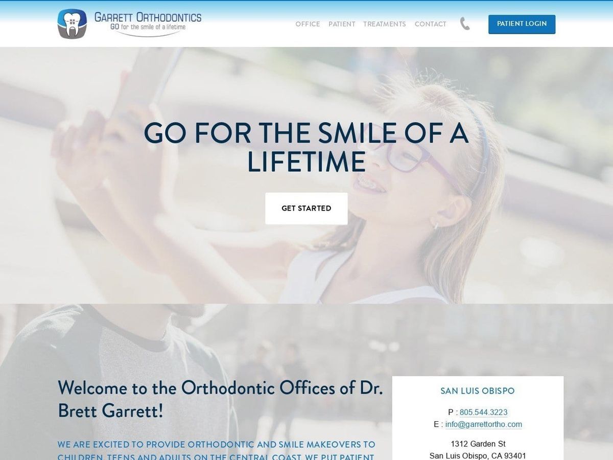 Garrett Orthodontics Website Screenshot from garrettortho.com