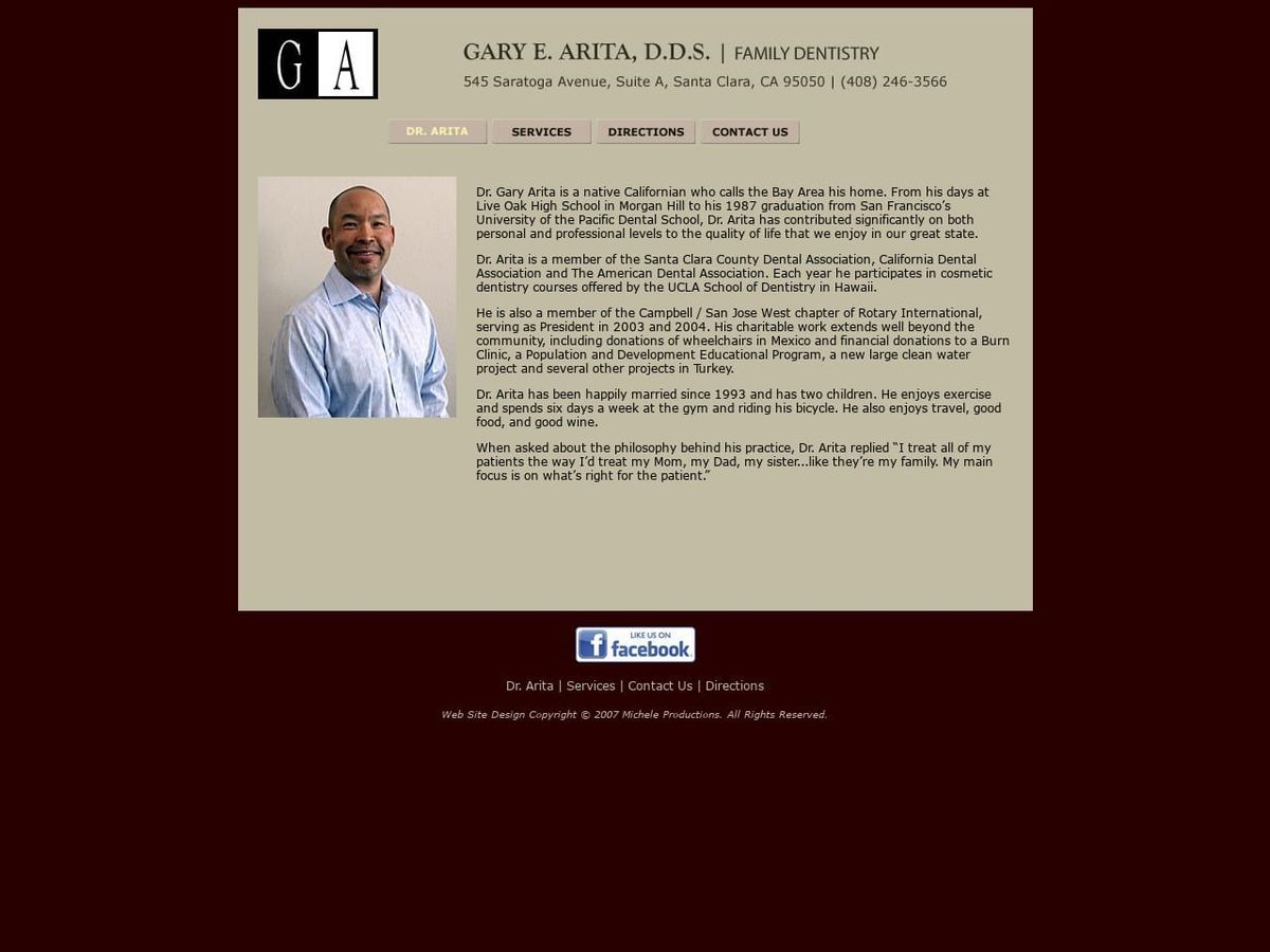 Arita Gary E DDS Website Screenshot from garyaritadds.com