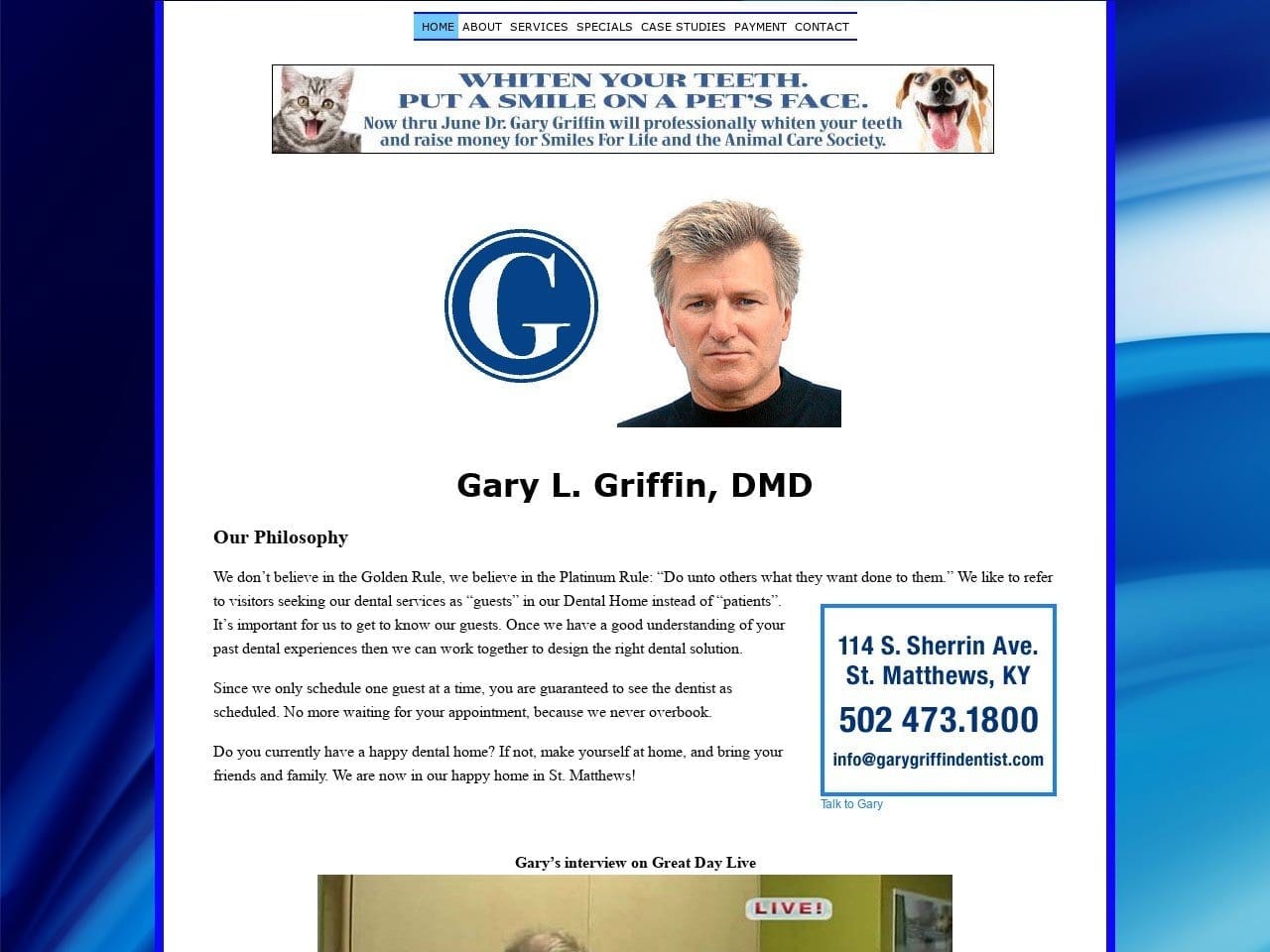 Griffin Dental Inc Website Screenshot from garygriffindentist.com