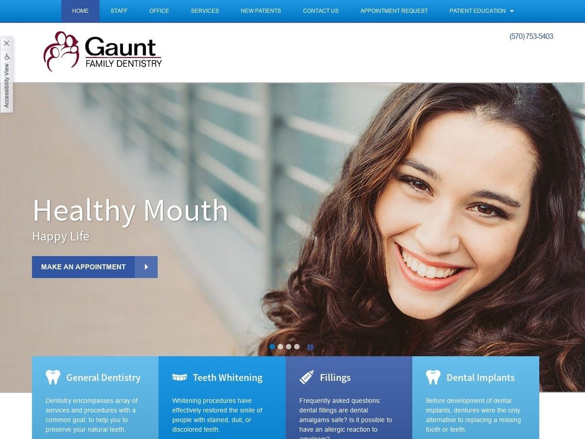 Gaunt Family Dentist Website Screenshot from gauntfamilydentistry.com