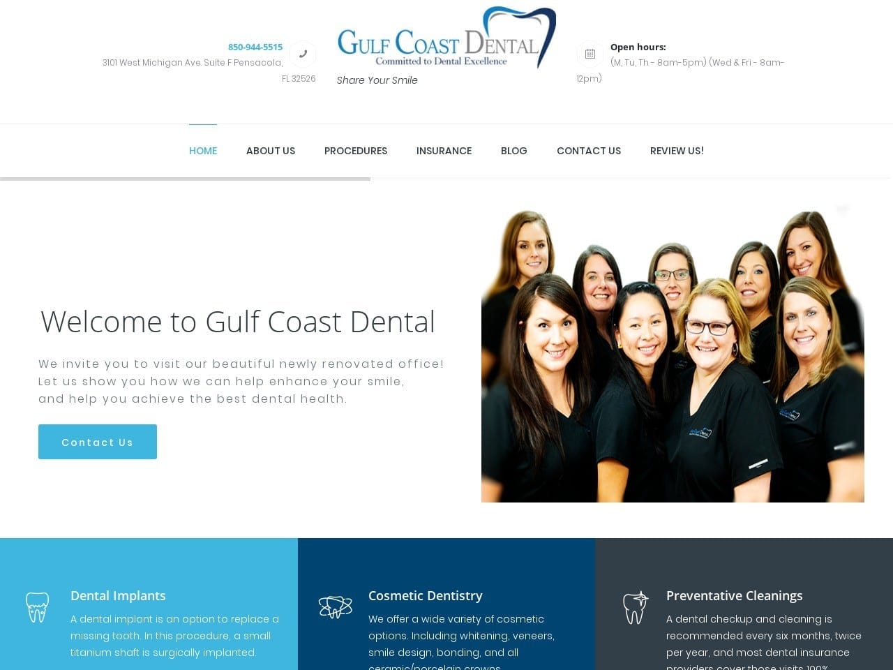 Gulf Coast Family Dentistry Website Screenshot from gcfdentistry.com