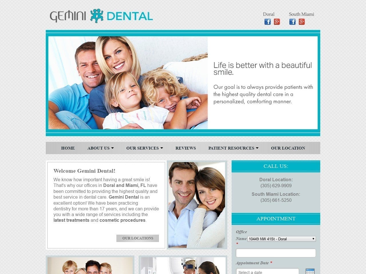 Gemini Dental Website Screenshot from geminidentalmiami.com