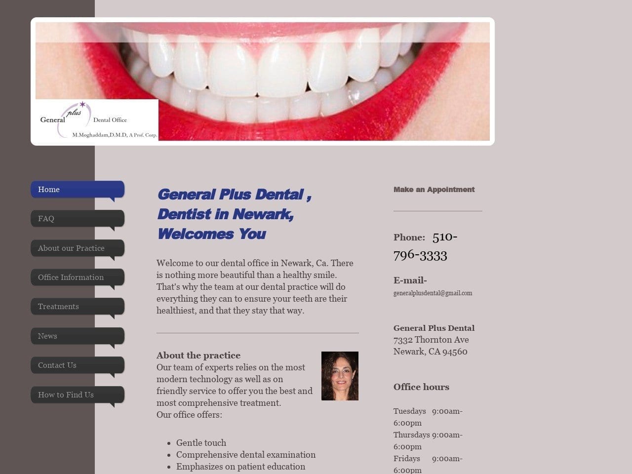 General Plus Dental Office Website Screenshot from generalplusdental.com