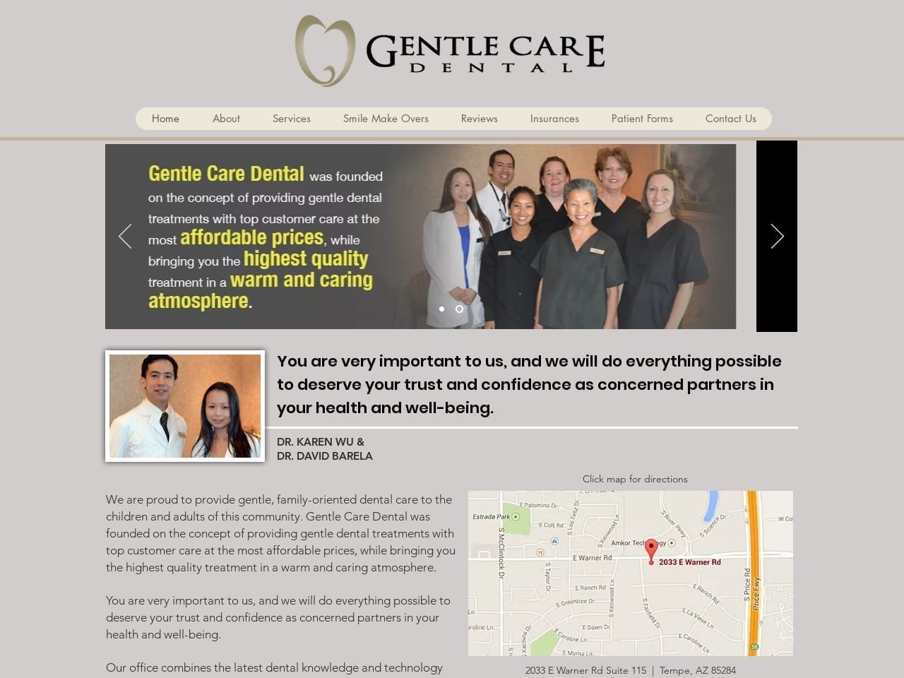 Gentle Care Dental Website Screenshot from gentlecaredentalaz.com