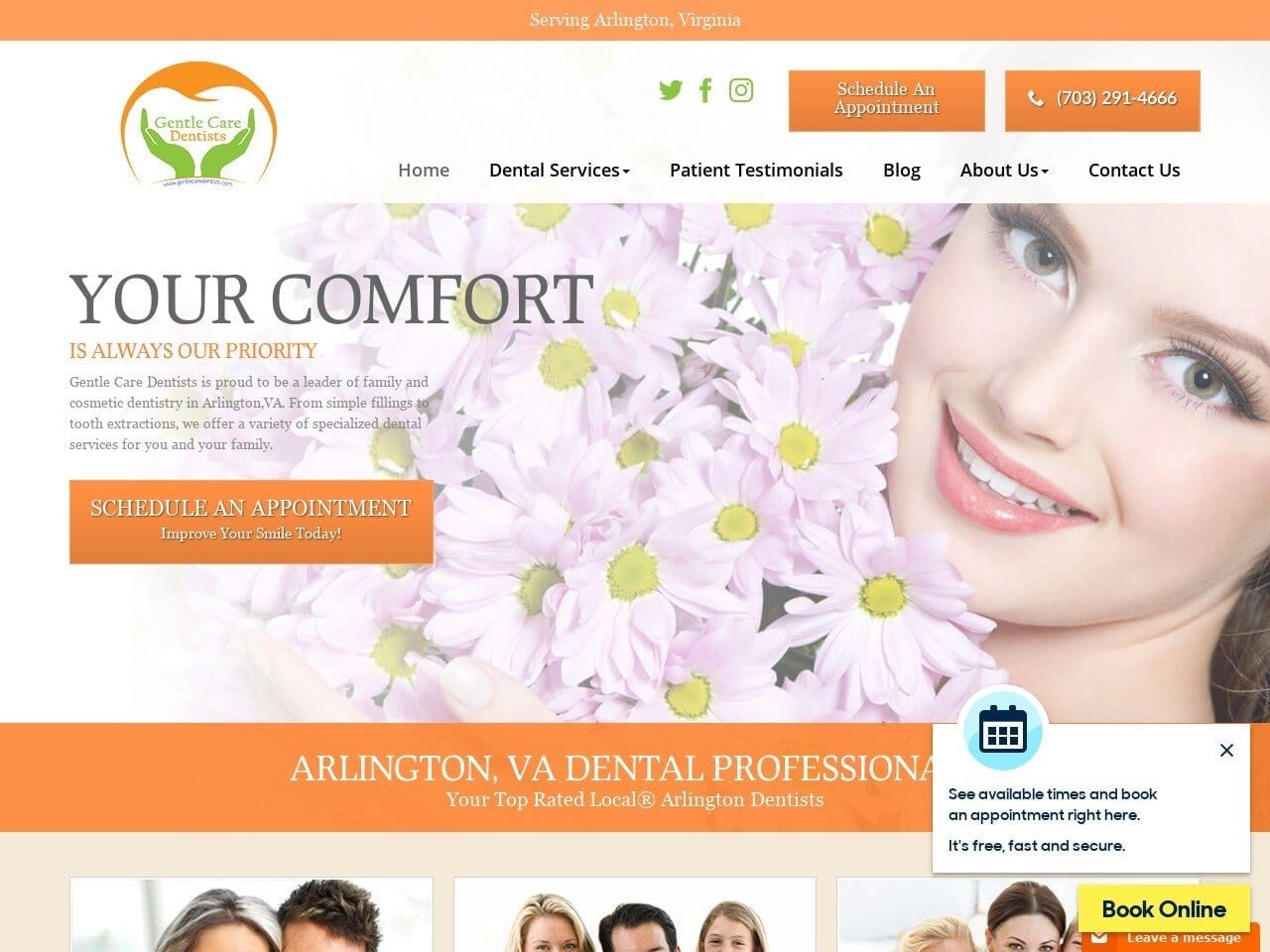 Gentle Care Dentist Website Screenshot from gentlecaredentists.com