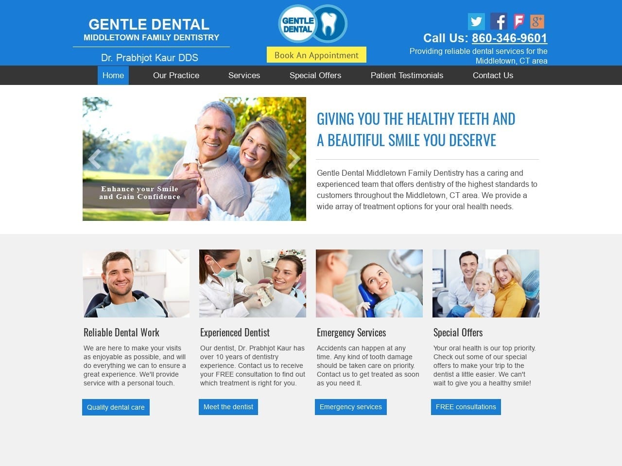 Gentle Dental Website Screenshot from gentledentaldentist.com