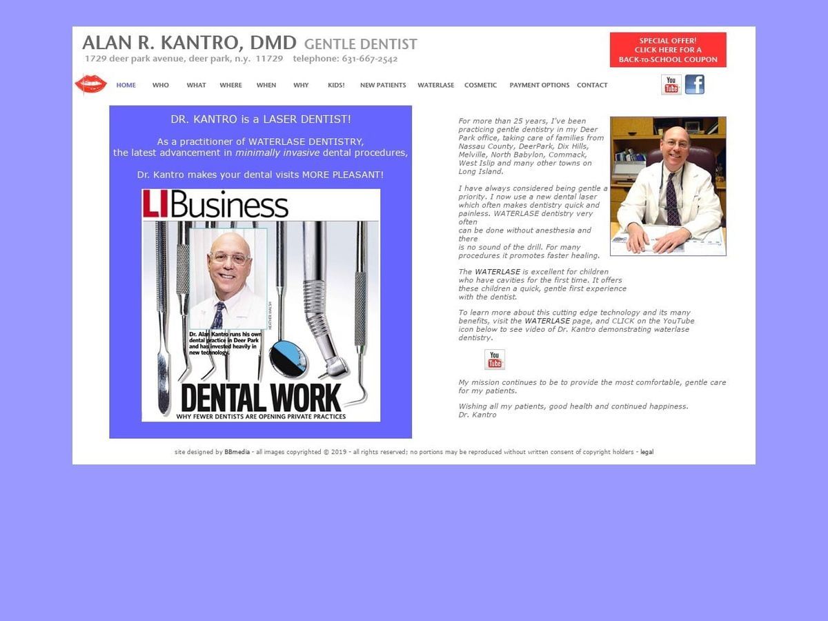 Dr. Alan R. Kantro DMD Website Screenshot from gentledentistkantro.com