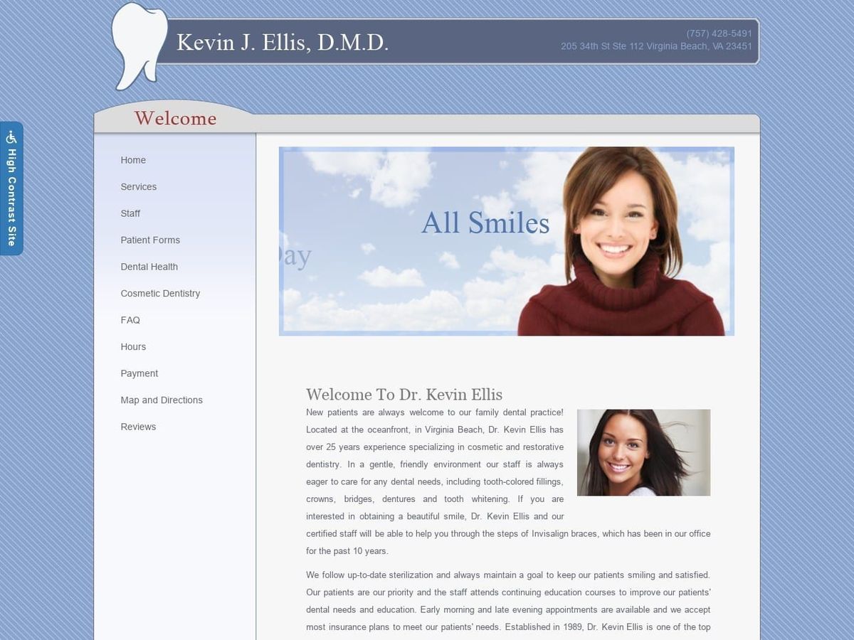 Dr Kevin J Ellis DMD Website Screenshot from gentledentistvirginiabeach.com