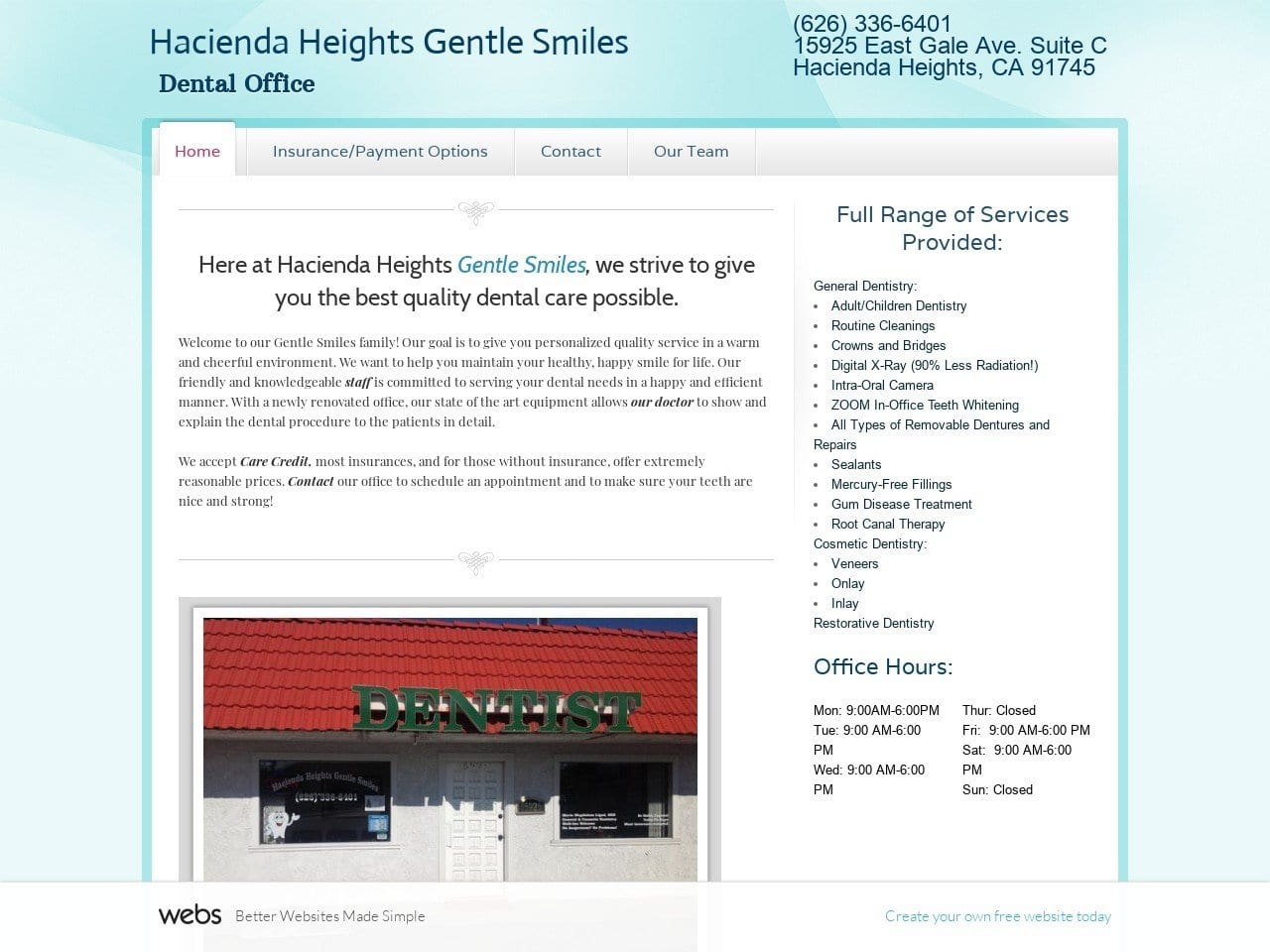 Hacienda Heights Gentle Smiles Website Screenshot from gentlesmiles.webs.com