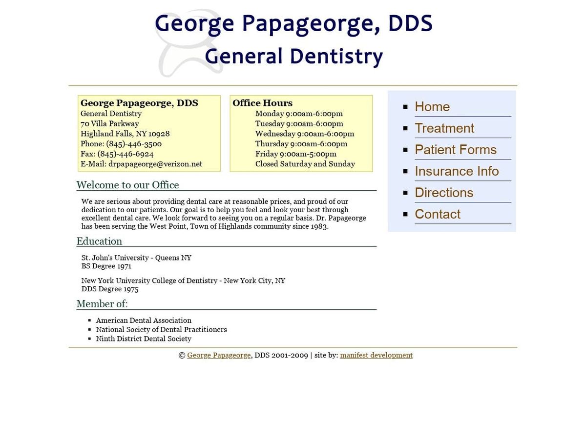 Papageorge George DDS Website Screenshot from georgepapageorgedds.com