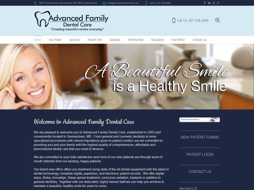 Advanced Family Dental Care Website Screenshot from germantowndentistry.com