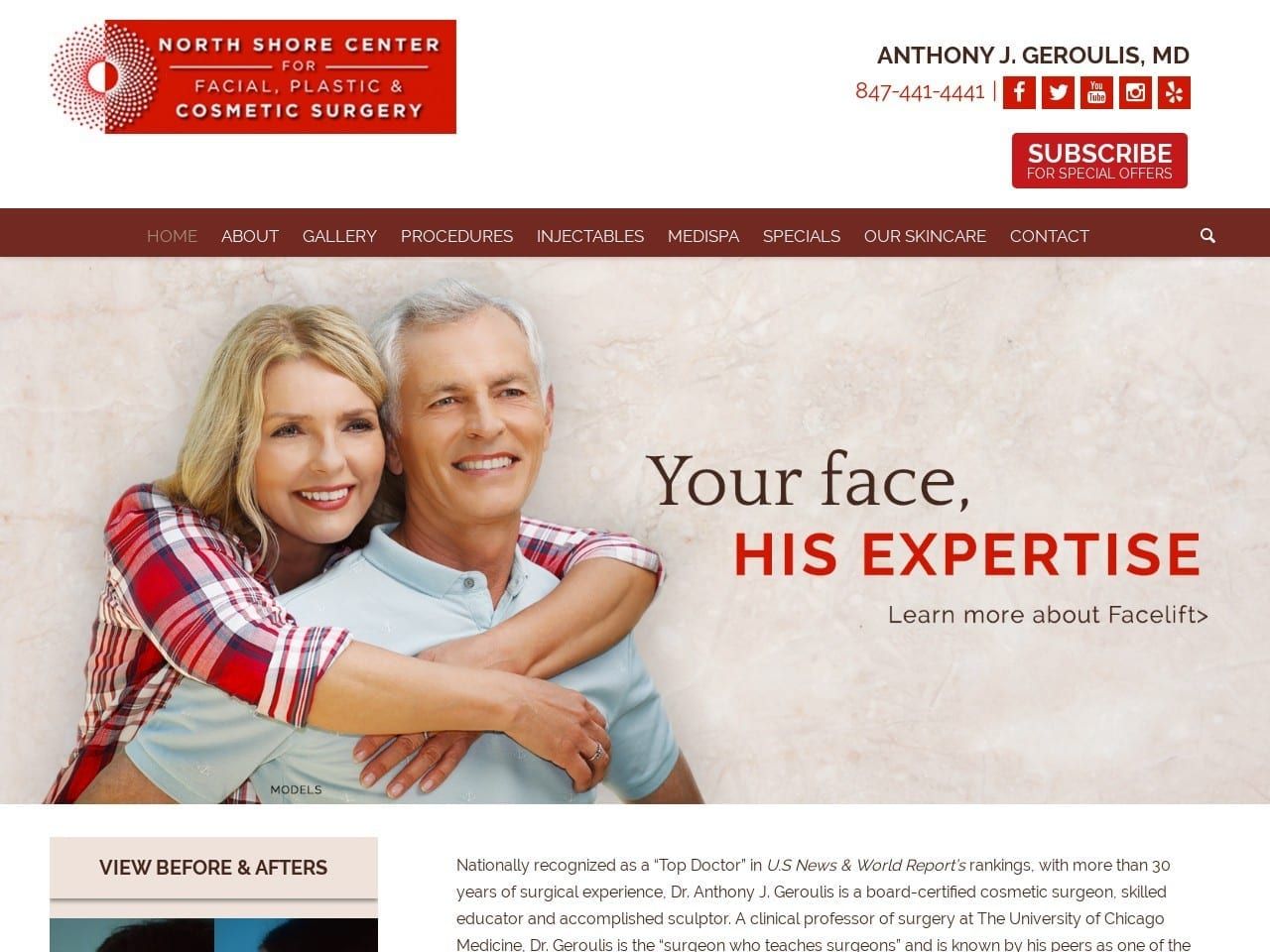 North Shore Center For Facial Plastic And Cosmetic Website Screenshot from geroulis.com