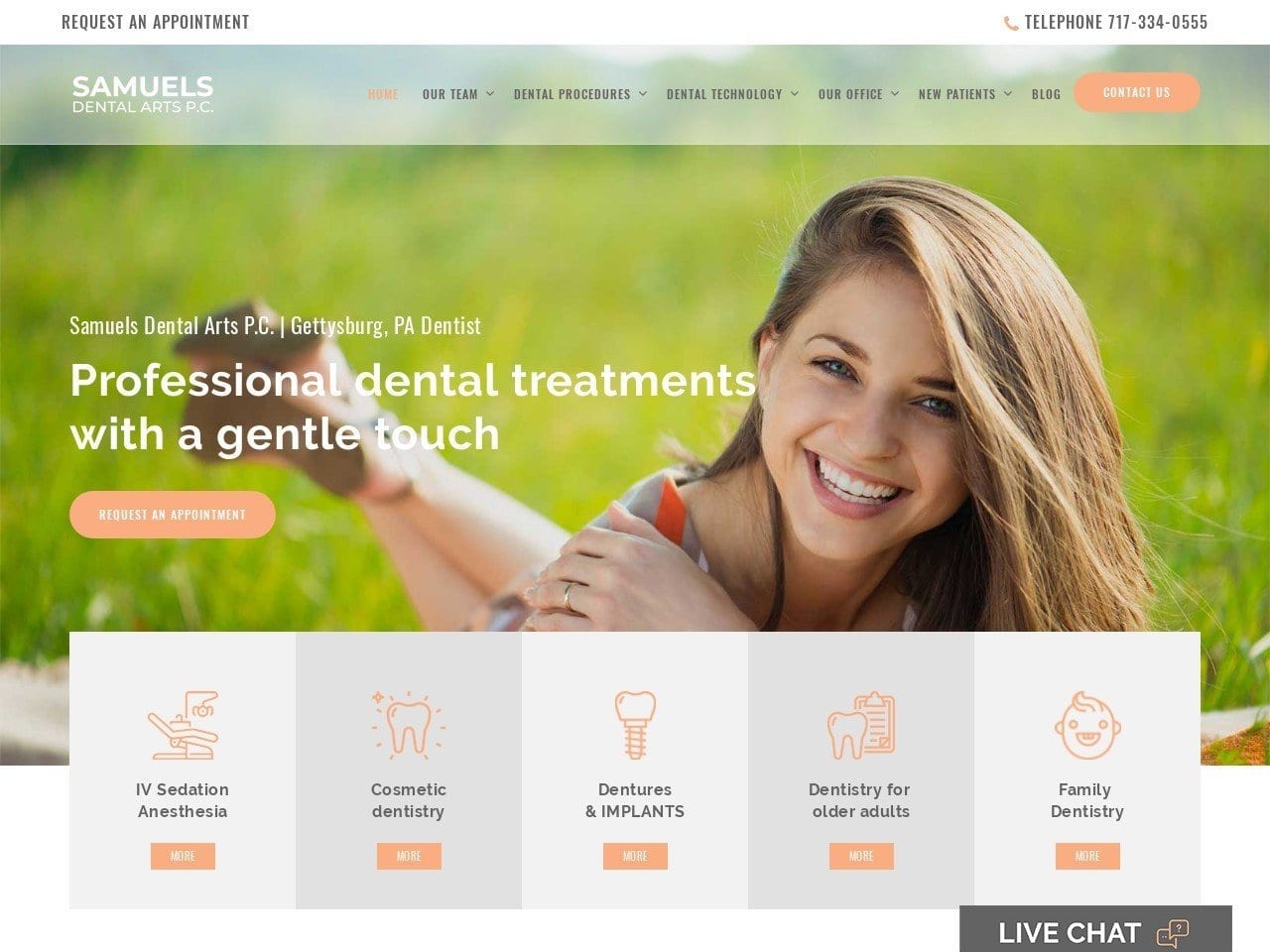 Samuels Dental Arts P.C. Website Screenshot from gettysburgcosmeticdental.com