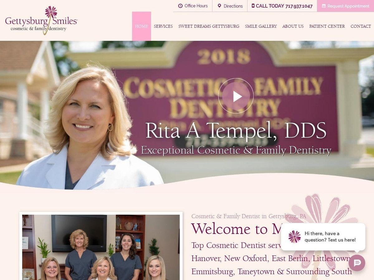 Dr. Rita Tempel Website Screenshot from gettysburgsmiles.com