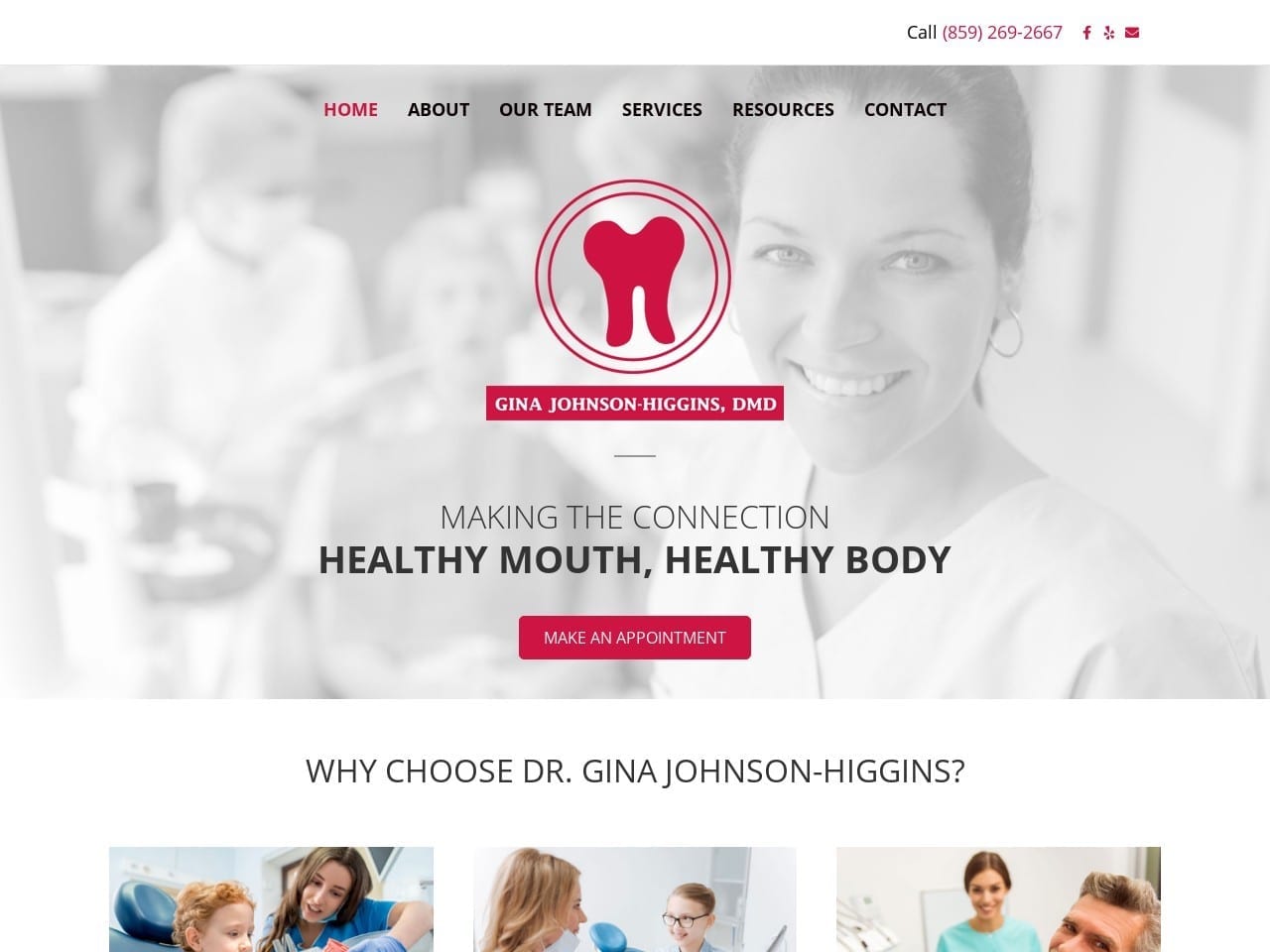 Gina Johnson Website Screenshot from ginajohnsonhigginsdmd.com