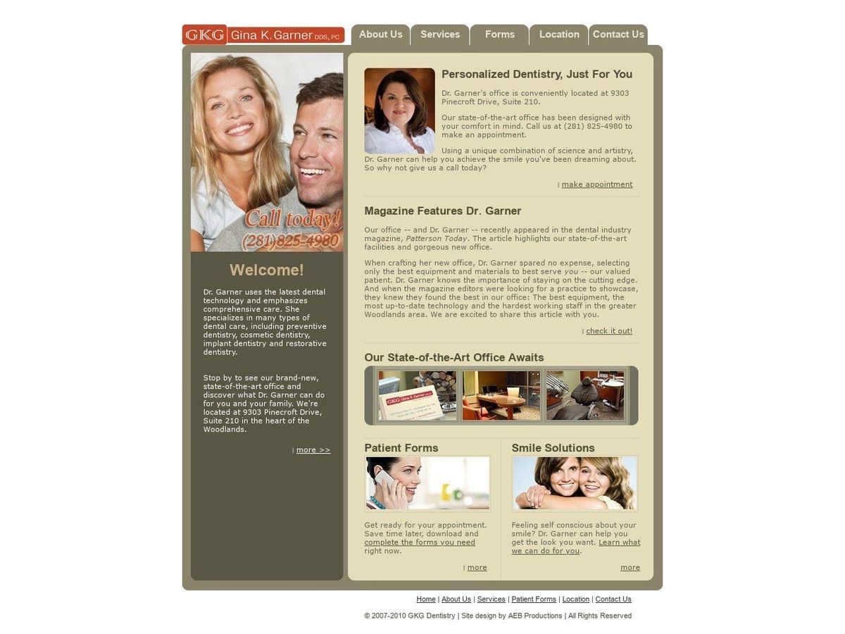 Gina K. Garner DDS PC Website Screenshot from gkgdentistry.com