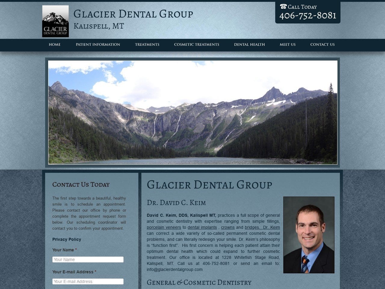 Dr. David C. Keim DDS Website Screenshot from glacierdentalgroup.com