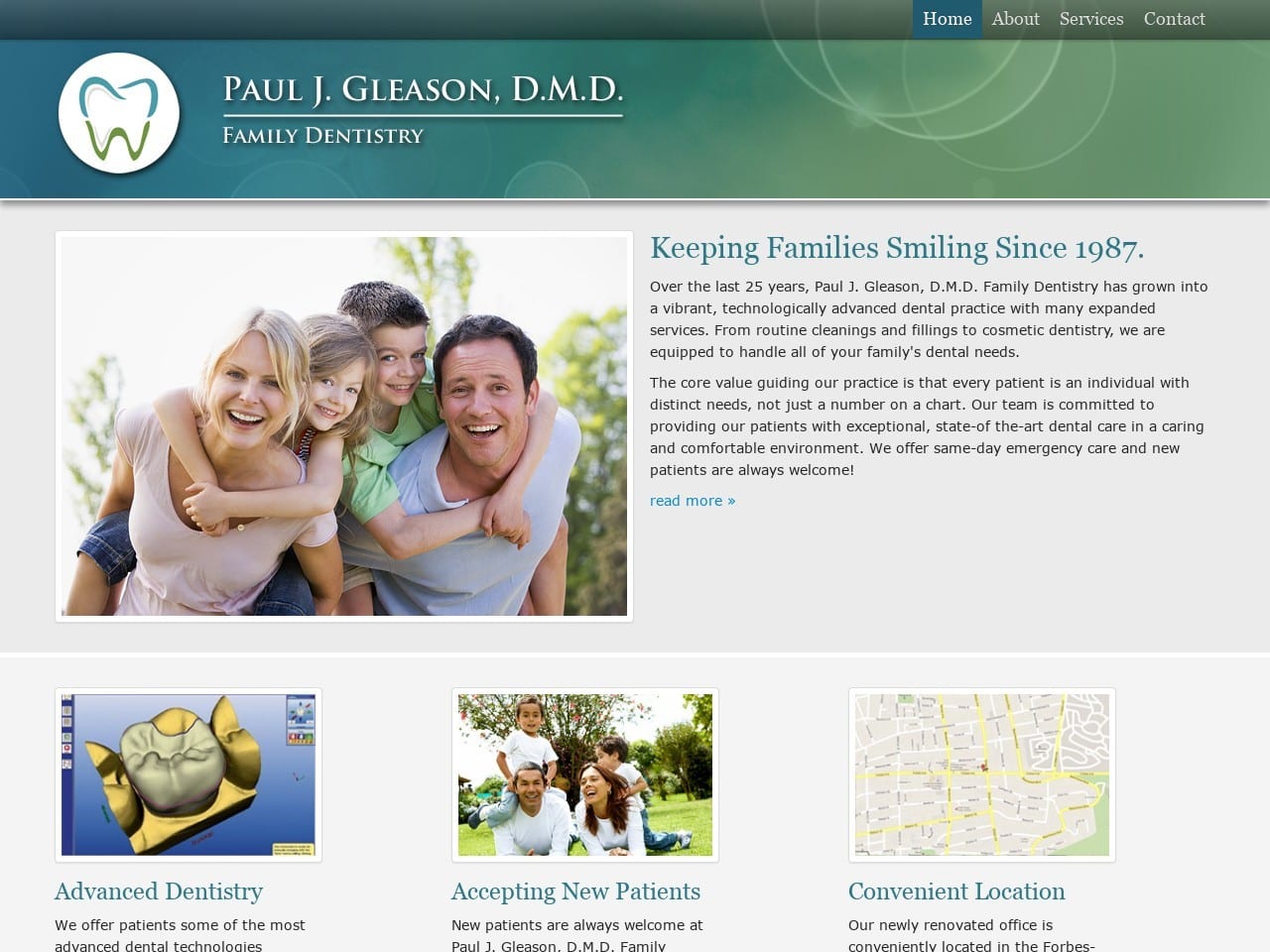 Paul J. Gleason DMD Website Screenshot from gleasonfamilydentistry.com