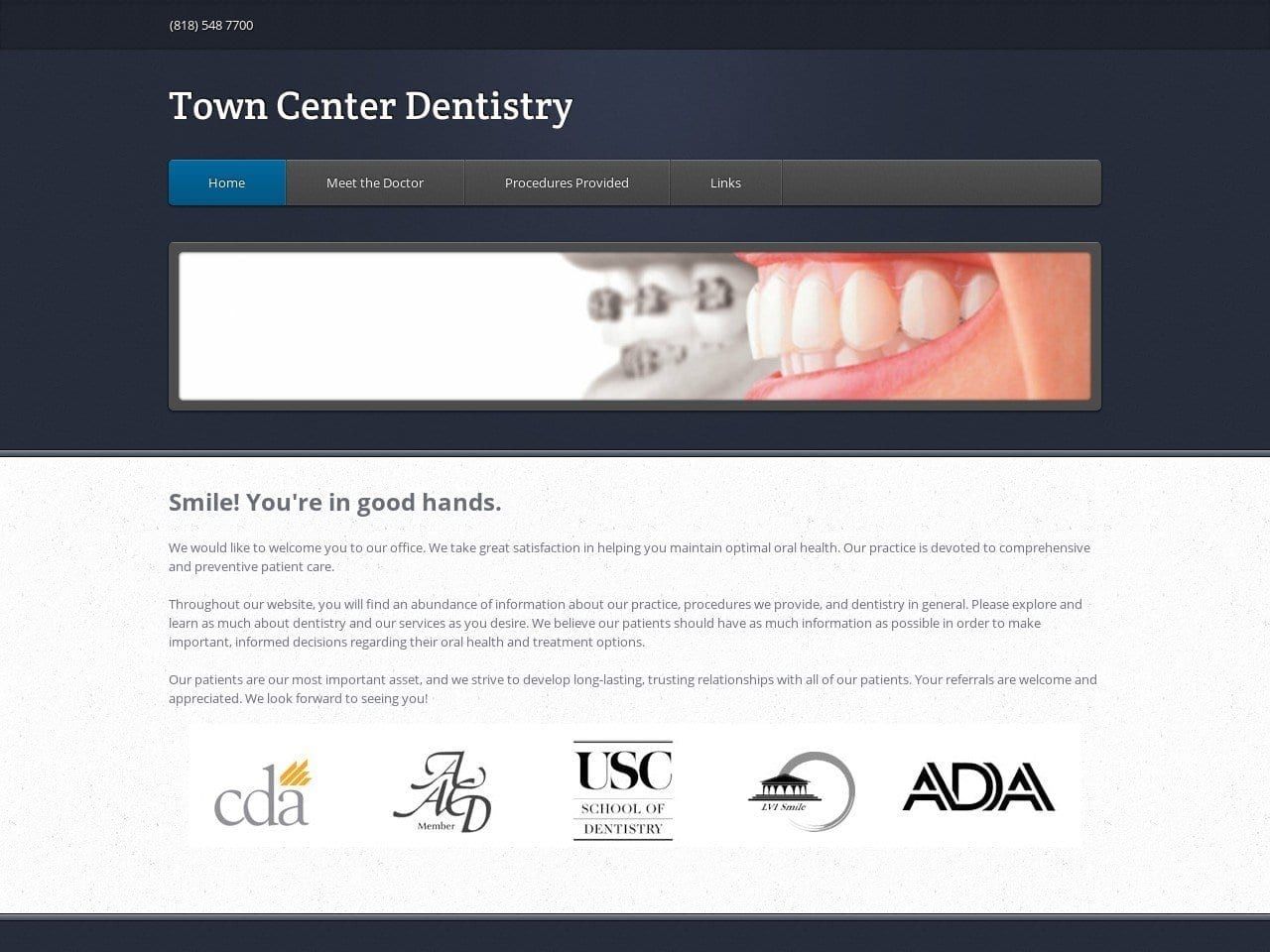 Town Center Dentist Website Screenshot from glendaledentalclinic.com