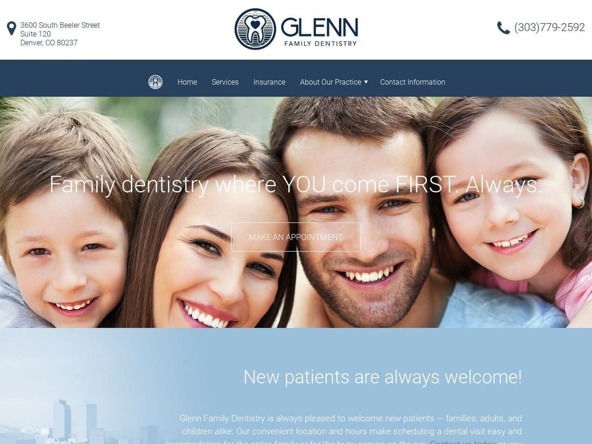 Glenn Family Dentist Website Screenshot from glennfamilydentistry.com
