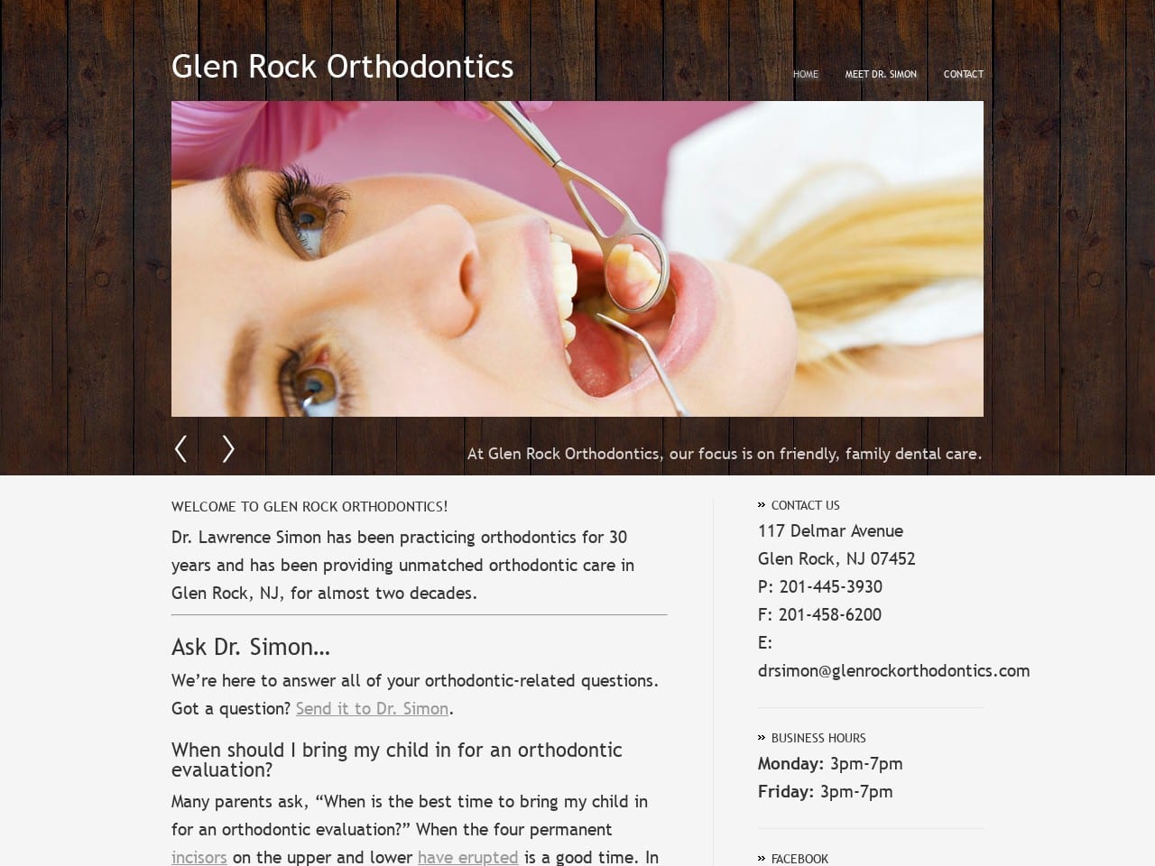 Lawrence Simon DDS Website Screenshot from glenrockorthodontics.com