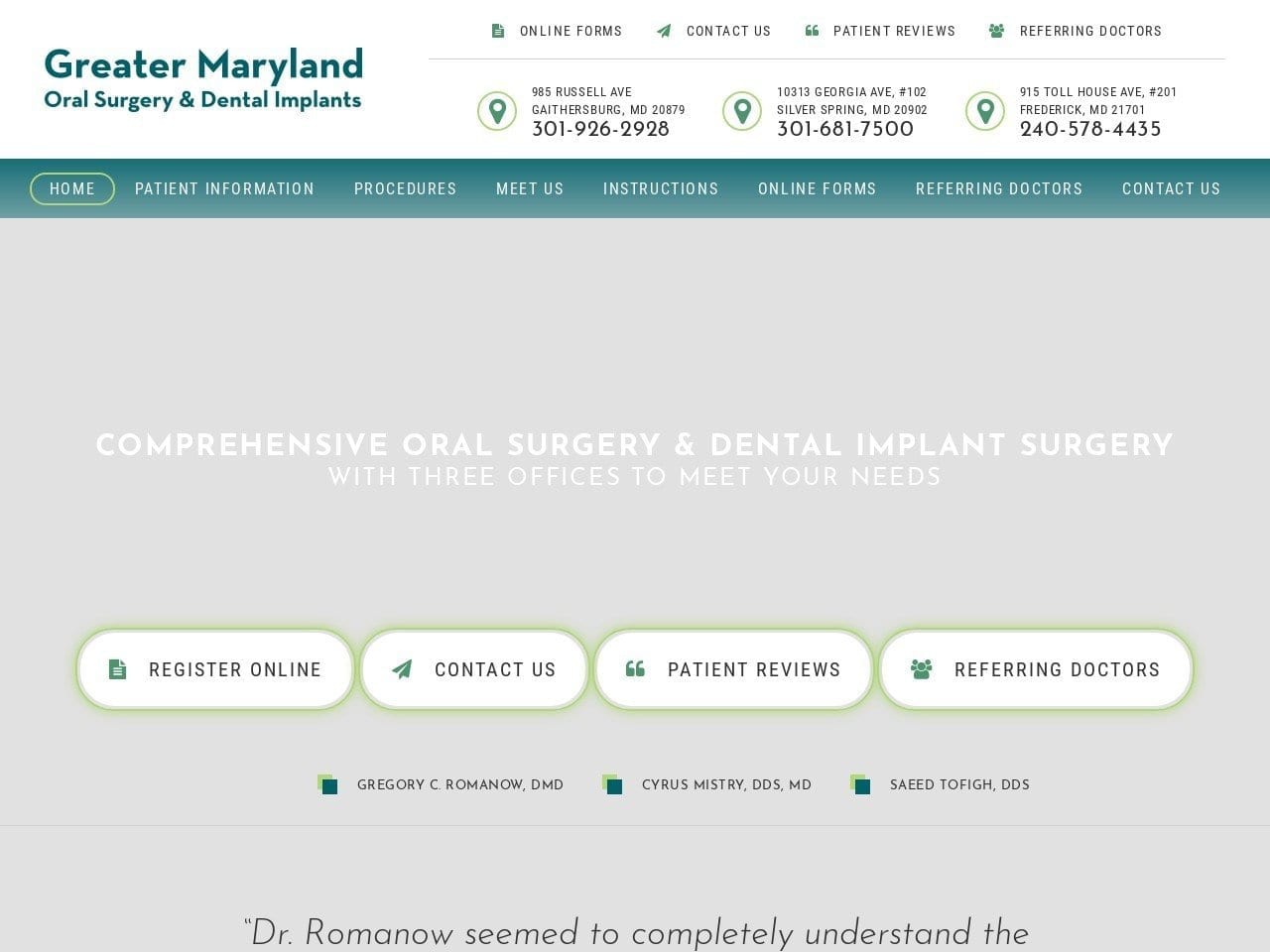 Dr. Gregory Romanow DMD Website Screenshot from gmcfoams.com
