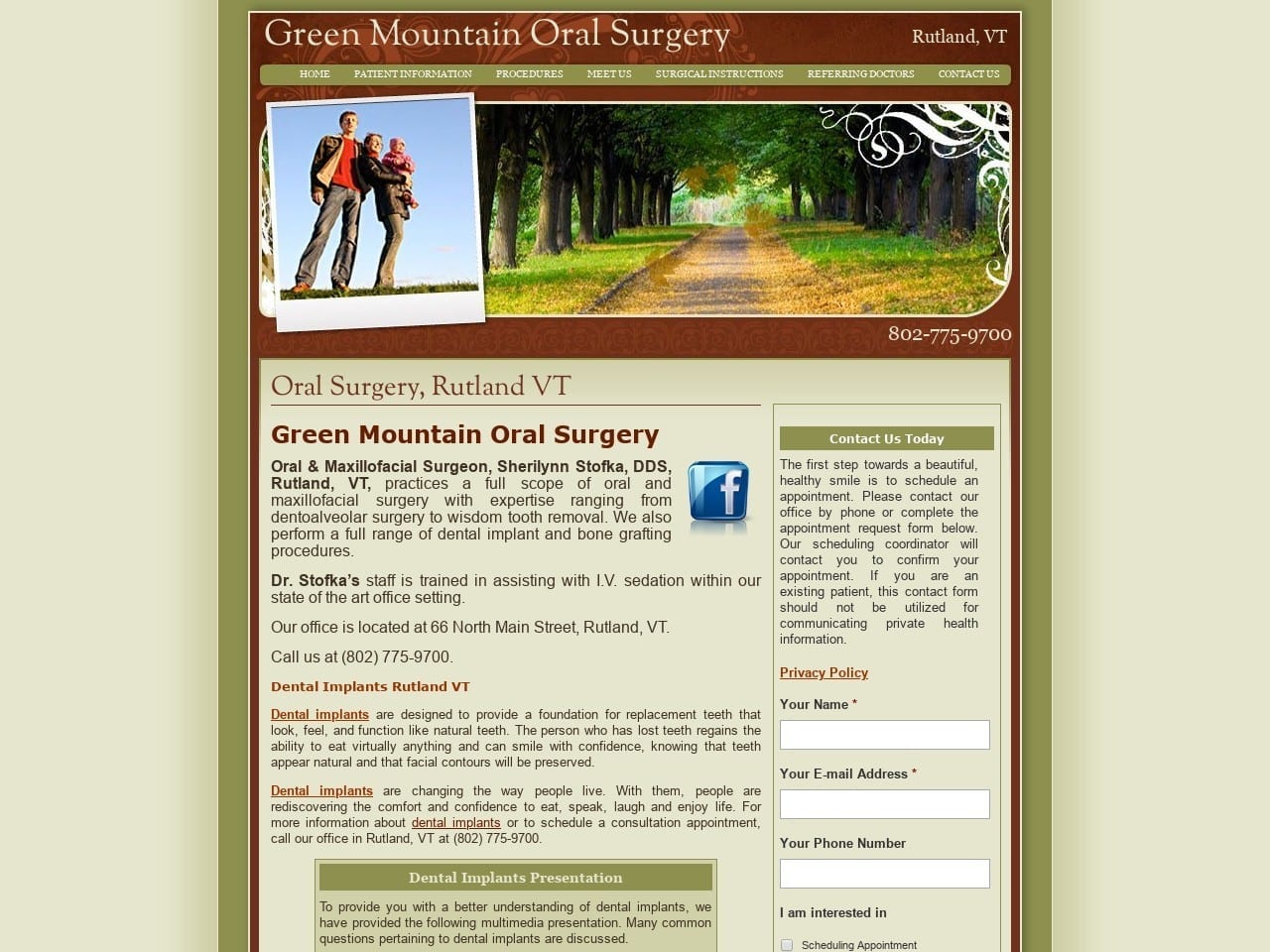 Green Mountain Oral Surgery Stofka Sherilynn DDS Website Screenshot from gmosvt.com