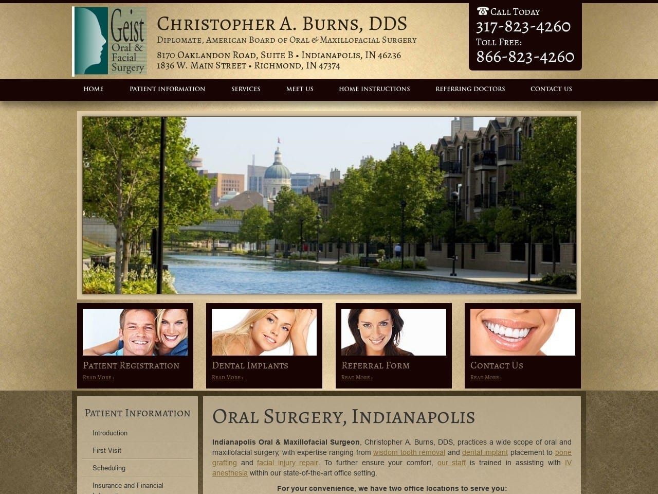 Geist Oral & Facial Surgery Website Screenshot from gofsindy.com