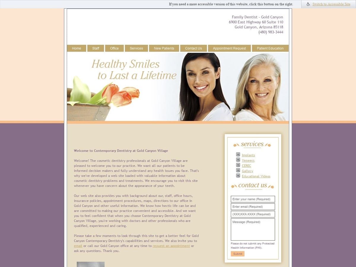 Gold Canyon Dentist Website Screenshot from goldcanyoncontemporarydentistry.com