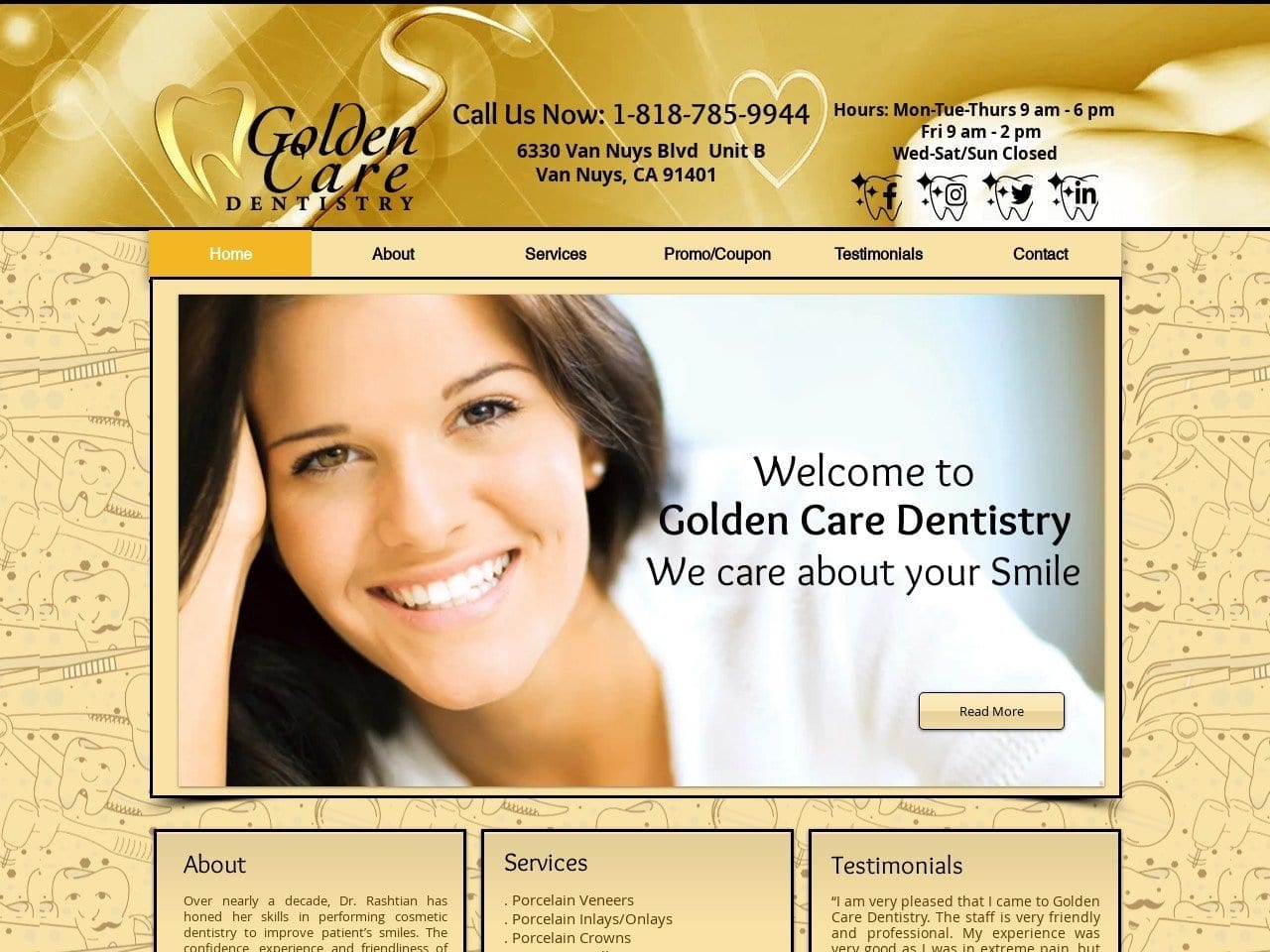 Golden Care Dentistry Website Screenshot from goldencaredentistry.com