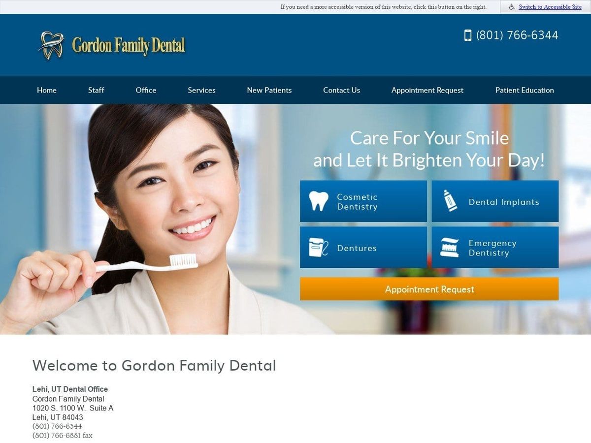 Gordon Family Dental Website Screenshot from gordonfamilydental.com