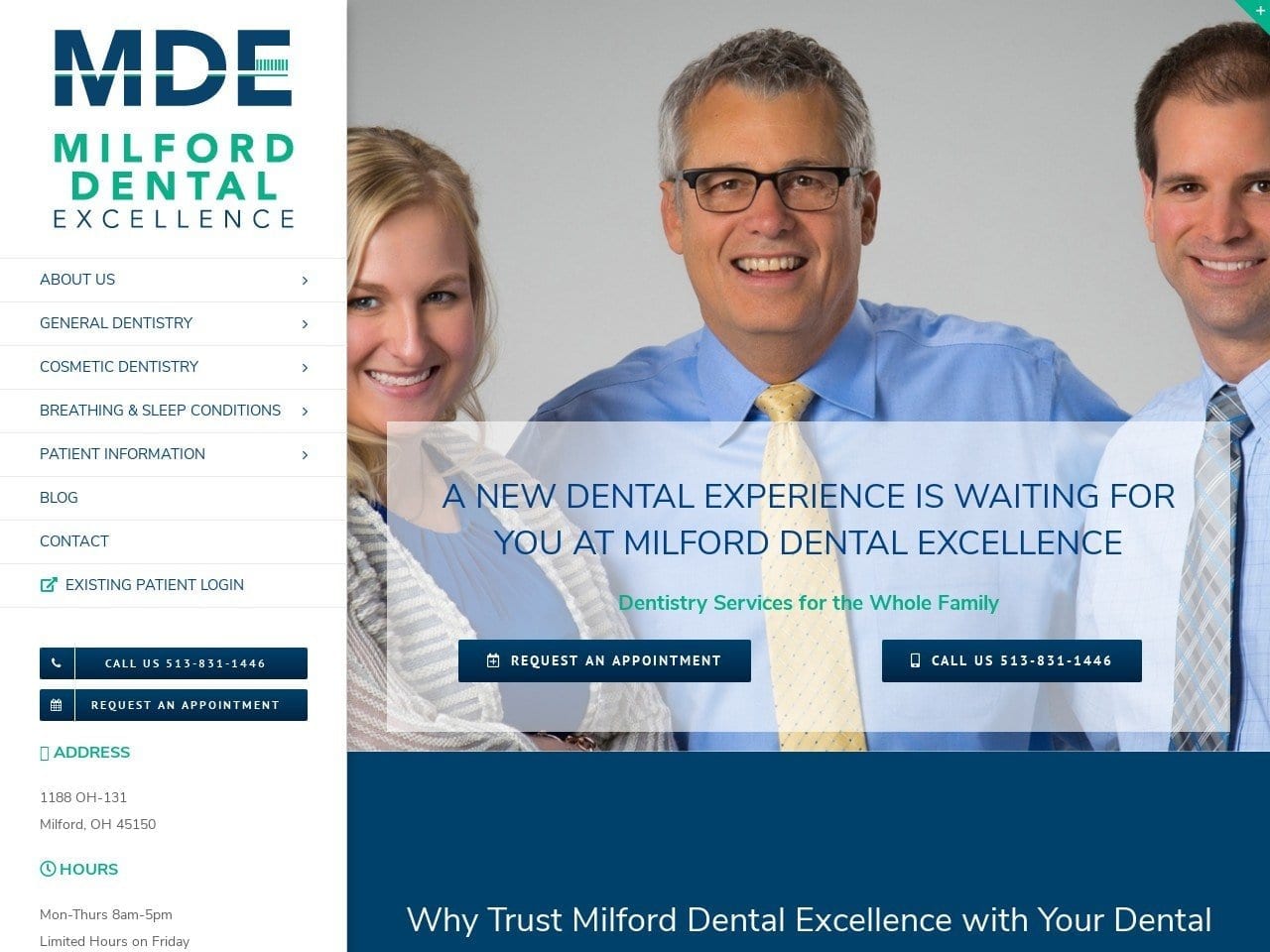 Milford Dental Excellence Website Screenshot from gotomde.com