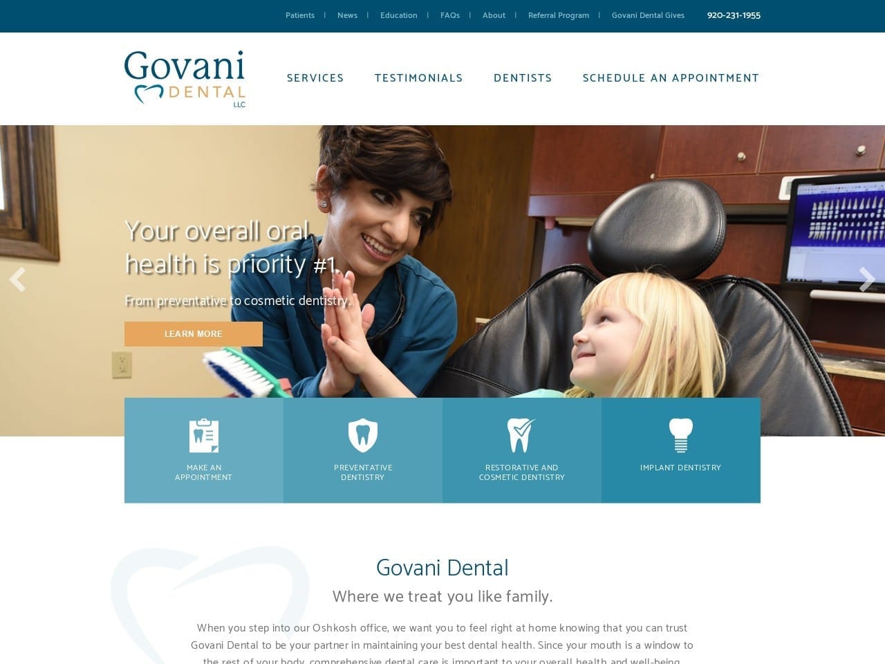 Govani Dental LLC Website Screenshot from govanidental.com