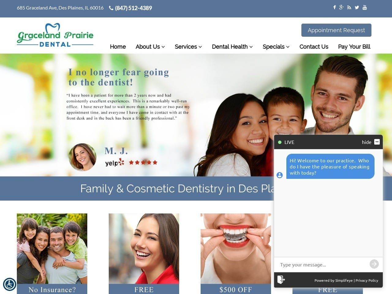 Graceland Prairie Dental Website Screenshot from gracelandprairiedental.com