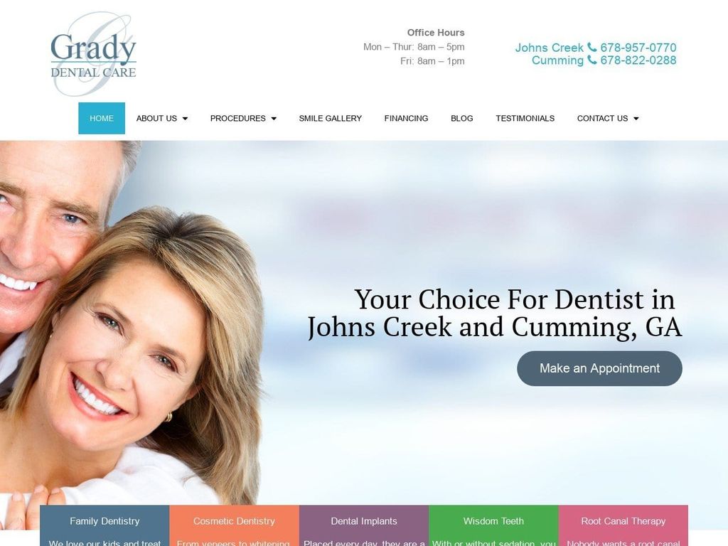 Grady Dental Care Website Screenshot from gradydentalcare.com