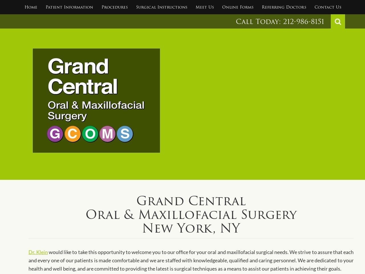 Klein Stephen J DDS Website Screenshot from grandcentraloms.com