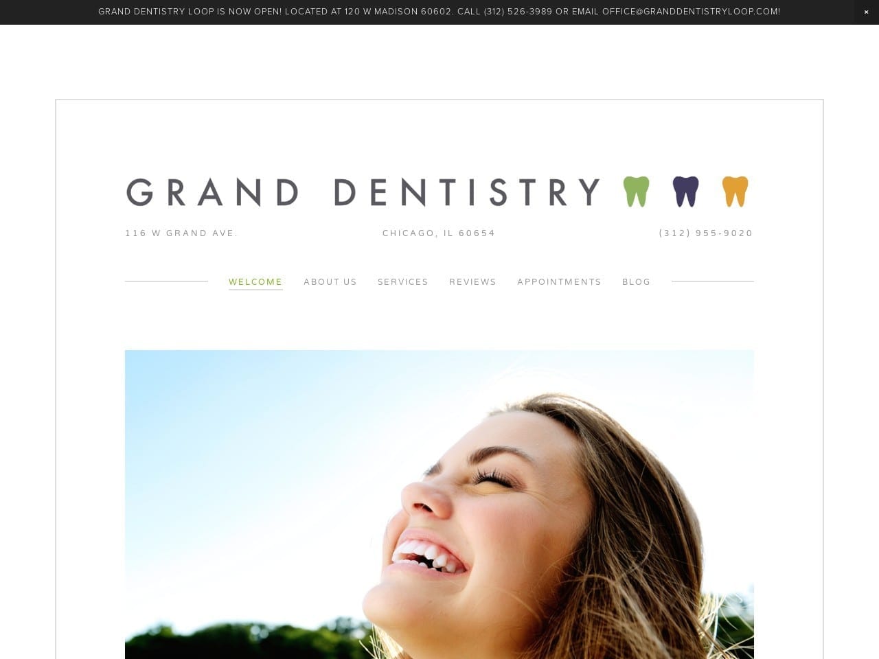 Grand Dentist Website Screenshot from granddentistrychicago.com